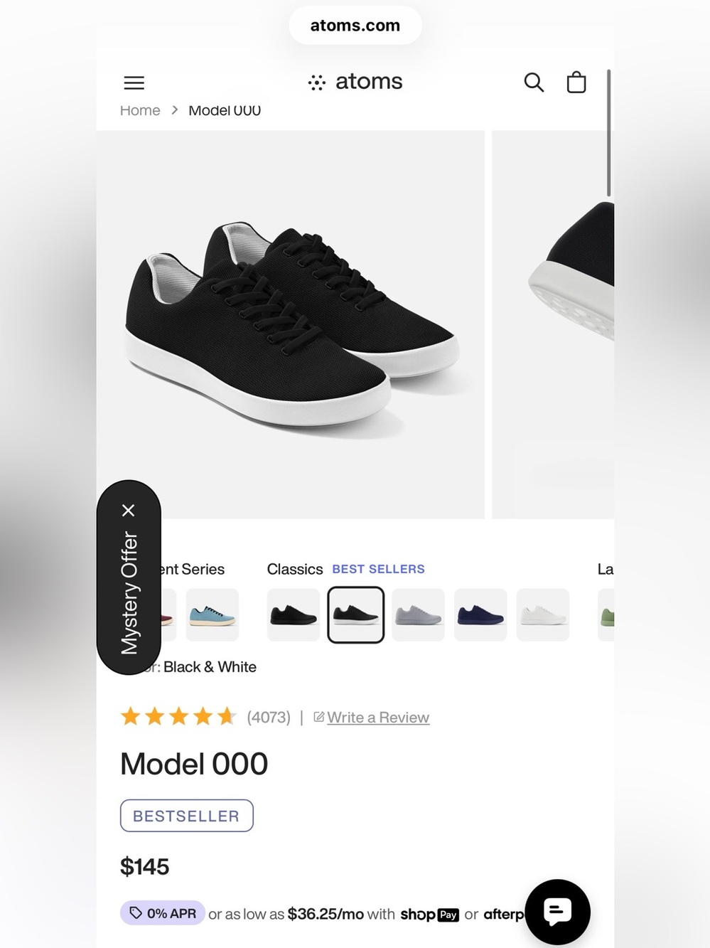 atoms Model 000 Sneakers men’s 10.5   women 12 brand new in box black&white
